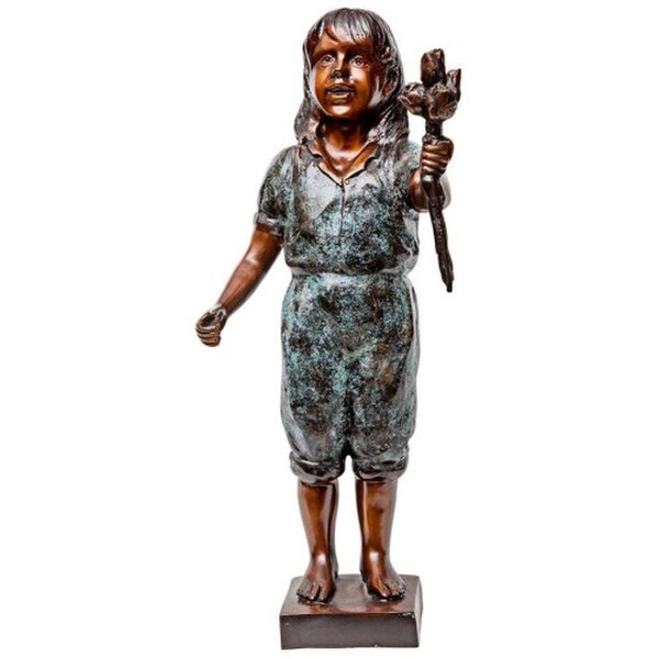 Olivia's Roses Flower Girl Cast Bronze Garden Statue life size girl